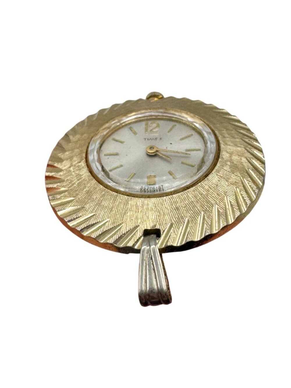 Vintage Timex Watch Pendant Gold Tone Starburst Mechanical Wind 35mm Runs Slow - Picture 3 of 6